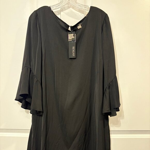 NWT Renuar XL Black Lined Dress with 3/4 Length Ruffle Sleeves - Picture 1 of 9